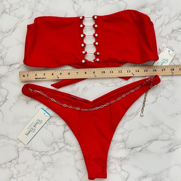 Noelani Bandeau Top XL Serena Skimpy Bottom XL  - Red $320 - Picture 11 of 14